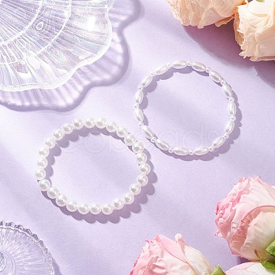 2Pcs ABS Plastic Imitation Pearl Beaded Stretch Bracelets BJEW-JB11909-1