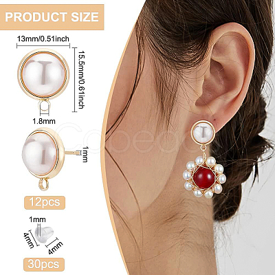 12Pcs Brass Dome/Half Round Stud Earring Findings KK-BC0008-82-1