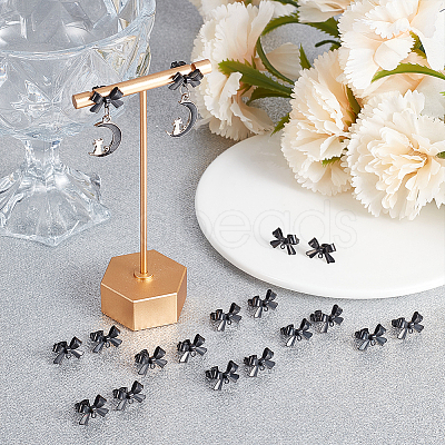 25 Pairs 304 Stainless Steel Bowknot Stud Earring Findings STAS-ME0003-34EB-1