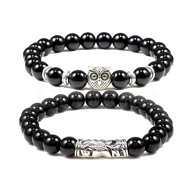 2Pcs Couple Alloy Star Owl & Synthetic Turquoise Stretch Bracelets Sets RY2820-2-1
