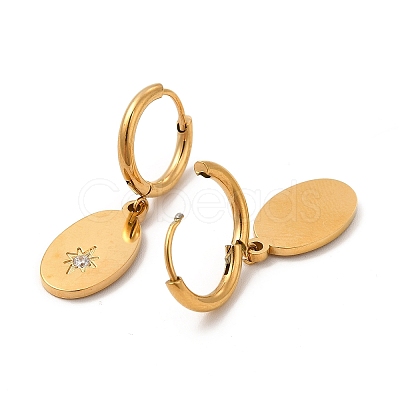 Crystal Rhinestone Oval with Star Dangle Hoop Earrings EJEW-P219-11G-1