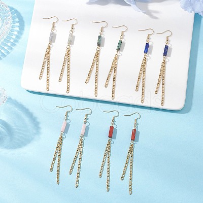 Rectangle Mixed Stone Dangle Earrings EJEW-JE06750-1