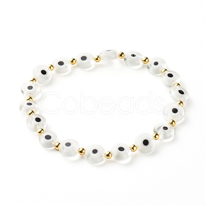 Handmade Evil Eye Lampwork Beads Stretch Bracelet BJEW-JB06864-01-1