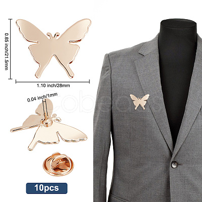 10 Sets Alloy Butterfly Lapel Pin Brooch JEWB-FG0001-12KCG-1