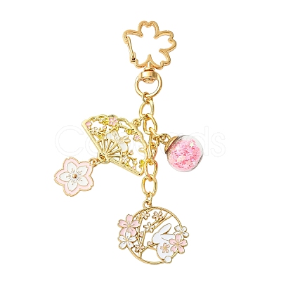 Flower Alloy Enamel & Glass Pendant Decorations HJEW-YW00200-01-1