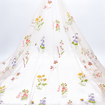 2 Yards Polyester Embroidery 3D Flower Mesh Fabrics DIY-WH0622-383B-1