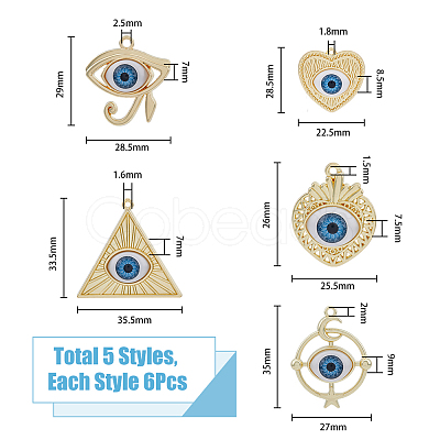 DICOSMETIC 30Pcs 5 Styles Rack Plating Alloy Enamel Evil Eye Pendants FIND-DC0002-43-1