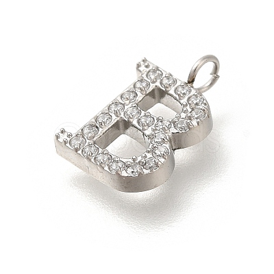 304 Stainless Steel Micro Pave Cubic Zirconia Pendants STAS-H228-06P-B-1