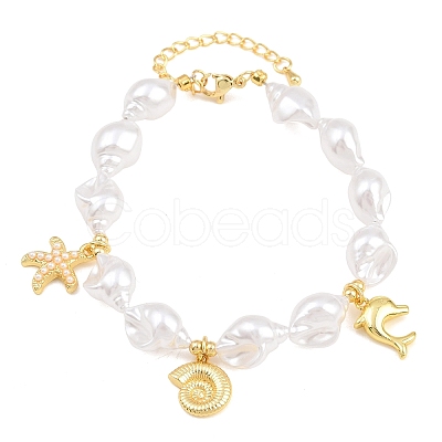 Ocean Brass Starfish Dolphin Charm Bracelets for Women KK-CBA68DA-05G-1
