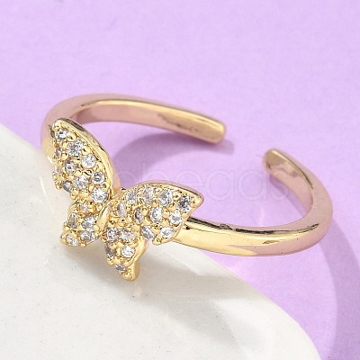 Adjustable Brass Micro Pave Clear Cubic Zirconia Cuff Rings X-RJEW-G096-42G-1