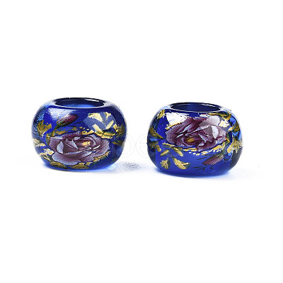 Flower Printed Transparent Acrylic Rondelle Beads TACR-S160-01-A03-1