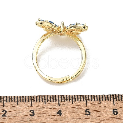 Adjustable Brass Butterfly Finger Rings with Light Blue Cubic Zirconia CU-CBA7E55-18G-02-1