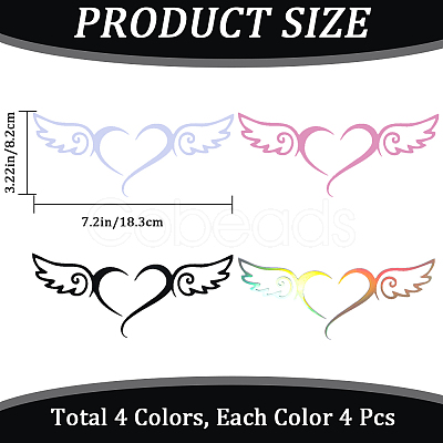 Gorgecraft 16 Sheets 4 Colors Heart with Wing PVC Waterproof Car Stickers DIY-GF0008-97-1