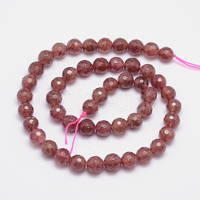 Faceted(128 Facets) Natural Strawberry Quartz Round Bead Strands G-L411-27-6mm-1