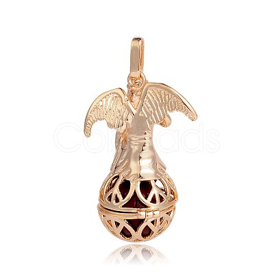 Golden Plated Brass Hollow Round Cage Pendants KK-J249-08G-1