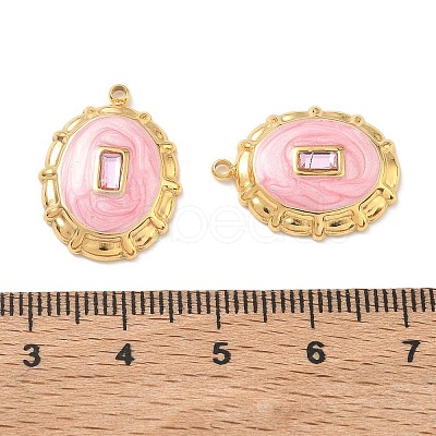 304 Stainless Steel Micro Pave Pink Cubic Zirconia Pendants STAS-F360-20G-02-1