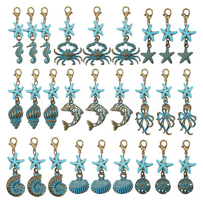 27Pcs 9 Styles Ocean Theme Alloy Pendant Decorations HJEW-CA00098-1