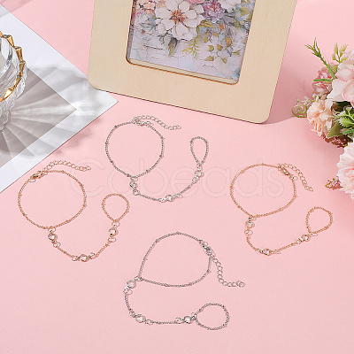 4Pcs 2 Colors Alloy Curb Chain Finger Ring Bracelets for Women BJEW-CY0001-07-1