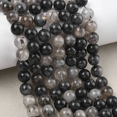 Natural Tourmalinated Quartz/Black Rutilated Quartz Beads Strands G-D361-01A-10mm-1