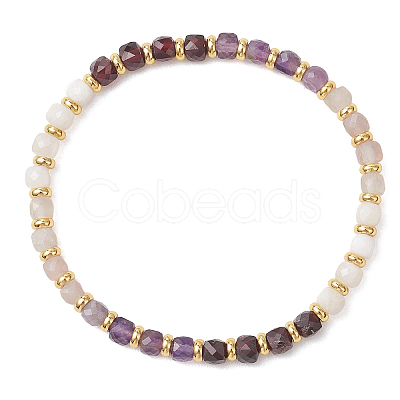 Natural Rose Quartz & Garnet & Rainbow Moonstone & Amethyst Beaded Stretch Bracelets BJEW-JB13485-01-1