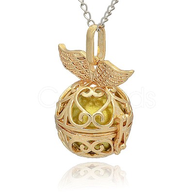 Golden Tone Brass Hollow Round Cage Pendants KK-J237-01G-1