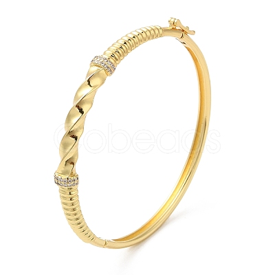 Brass Twist Rope Hinged Bangle with Cubic Zirconia for Women BJEW-K229-02G-1