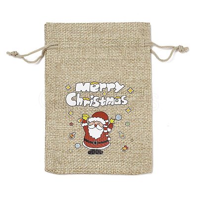 Christmas Printed Burlap Packing Pouches Drawstring Bags ABAG-Q053-02A-07-1