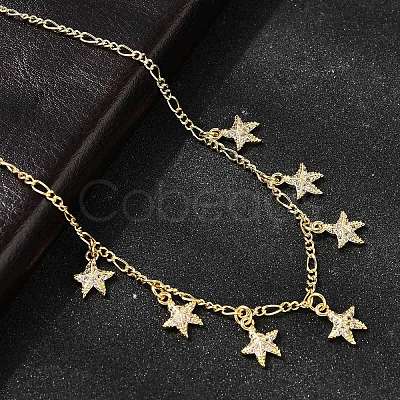 Brass Micro Pave Clear Cubic Zirconia Starfish Pendant Necklaces NJEW-B157-05G-1