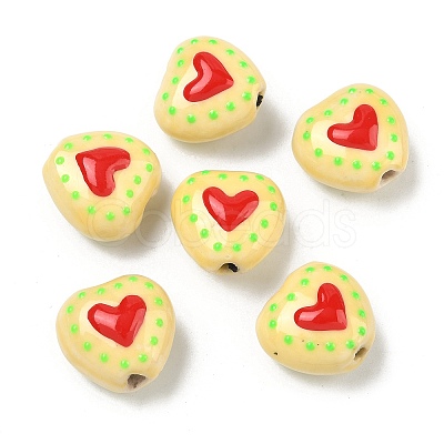 Heart Pattern Handmade Porcelain Enamel Beads PORC-G016-03I-1