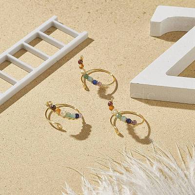 Natural Mixed Gemstone Braided Beaded Chakra Open Cuff Ring X-RJEW-JR00548-1