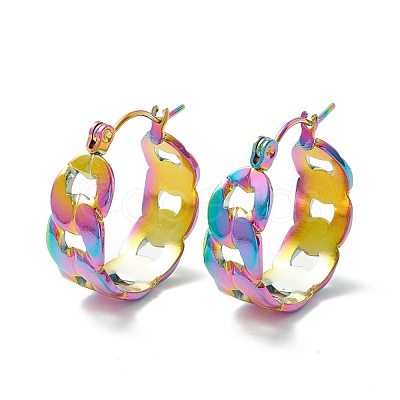 304 Stainless Steel Cuban Link Chunky Hoop Earrings for Women Ion Plating(IP) EJEW-P197-07MC-1