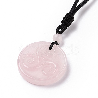Natural Rose Quartz Triskele/Triskelion Pendant Necklace with Nylon Cord for Women NJEW-E091-01E-1