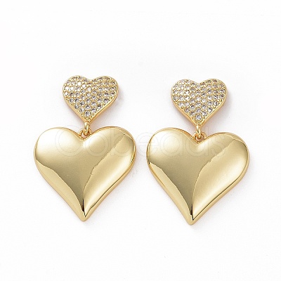 Clear Cubic Zirconia Heart Dangle Stud Earrings EJEW-F304-09G-1