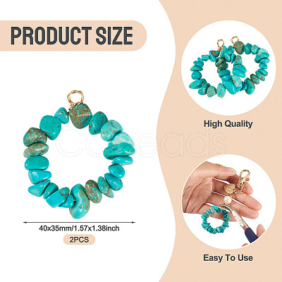 2Pcs Dyed Synthetic Turquoise Chip Beaded Pendants PALLOY-TAC0232-01-1