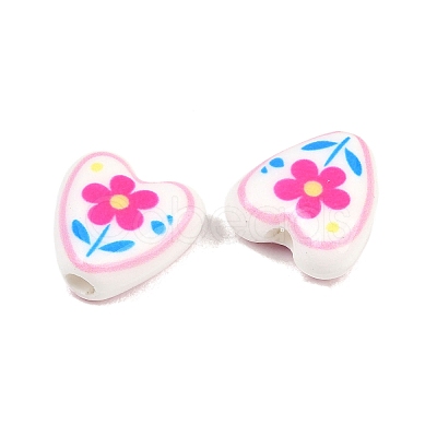 Floral Printed Porcelain Beads PORC-A033-01E-1
