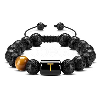 Natural Tiger Eye & Lava Rock Round Beads Adjustable Bracelets TV6214-20-1