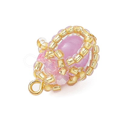 Luminous Handmade Glass Seed Beaded Teardrop Pendants PALLOY-MZ00962-01-1