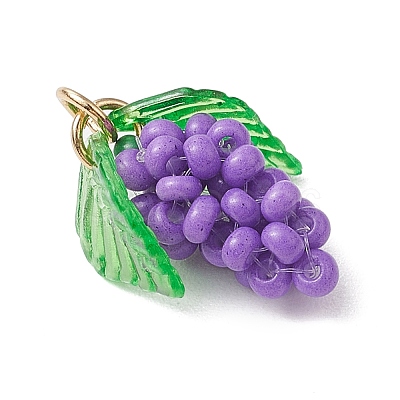Glass Seed Beaded Grape Pendants PALLOY-MZ00467-02-1