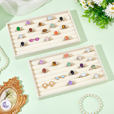 7-Slot Rectangle Velvet Wedding Ring Storage Display Trays AJEW-WH0471-129B-1