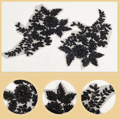 1Pair Polyester Paillette Embroidered Cloth Sew on Patches PATC-CY0001-02-1