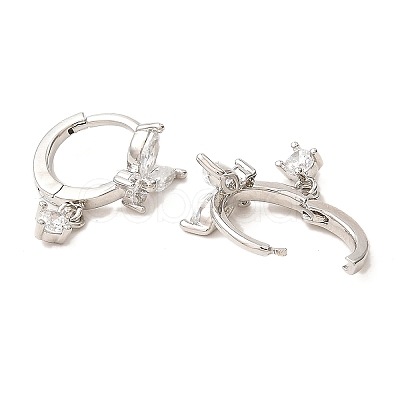 Butterfly Platinum Brass Dangle Hoop Earrings EJEW-L270-11P-01-1