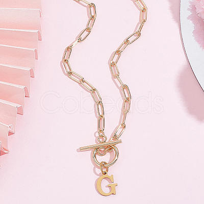 304 Stainless Steel Letter Pendant Necklaces NJEW-LP0001-52G-G-1