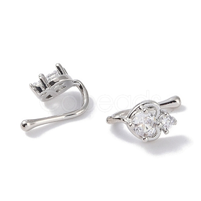 Heart Brass Micro Pave Cubic Zirconia Cuff Earrings for Women EJEW-E308-01P-1