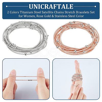20Pcs 2 Colors Stainless Steel Satellite Chains Stretch Bracelets Set for Women BJEW-UN0001-35-1