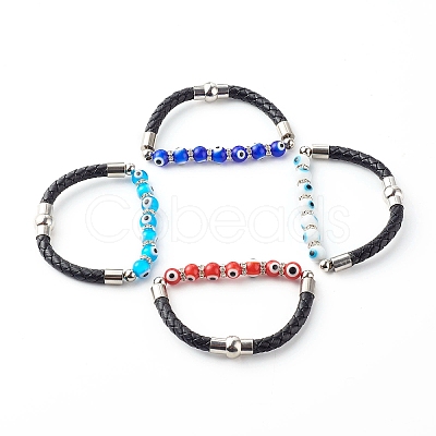 Handmade Lampwork Evil Eye Beaded Bracelets BJEW-JB06379-1