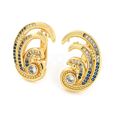 Twist Wave Rack Plating Brass Micro Pave Cubic Zirconia Stud Earring EJEW-P240-16G-1