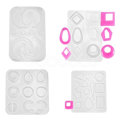4Pcs Geometric/Teardrop/Letter Pendant & Links Silicone Molds DIY-LS0003-21-1