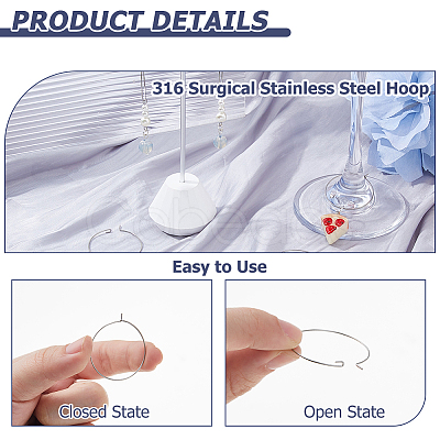 200pcs 316 Surgical Stainless Steel Hoop Earring Findings STAS-HS0001-26E-1