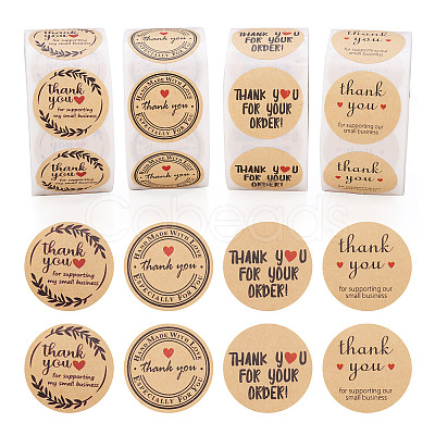 4 Rolls 4 Styles Paper Sticker with Word Thank You STIC-TA0001-03-1