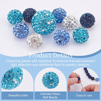 100Pcs 5 Colors Polymer Clay Pave Rhinestone Beads RB-OC0001-10A-1